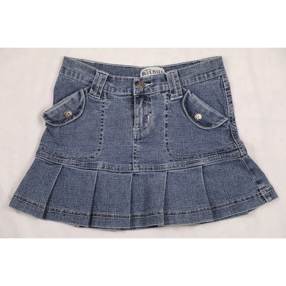 Dresses & Skirts - BLUE ISSUE JEANS Women's Size 8 Denim Y2K Mini Pleated Ruffle Stretch Jean Skirt